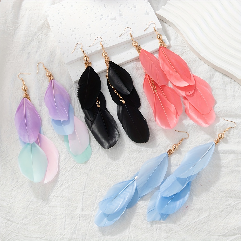 Women's Multicolor Gradient Feather Stud Earrings, Fairy Style